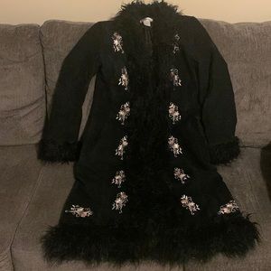 Leather coat with embroidery